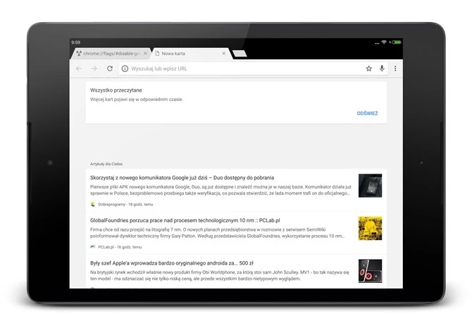 Google Now na nowej karcie Chrome 54 Dev