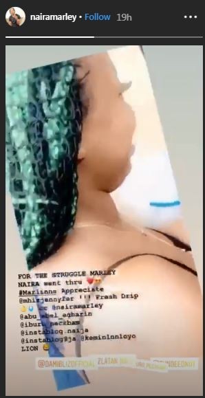 A visibly elated Naira Marley took to his Instagram page on Tuesday, June 19, 2019, where he shared a video of the obviously thrilled lady who got his names tattooed on her body [Instagram/NairaMarley] 