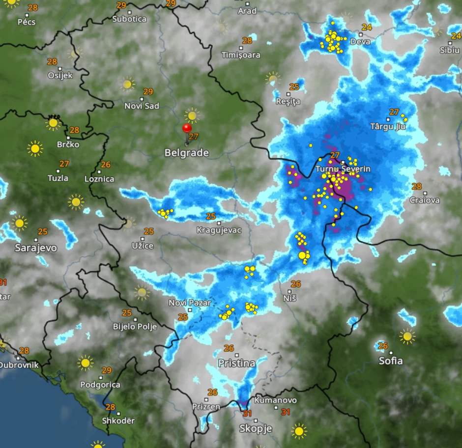 Radarski snimci nevremena tačno u 13h
