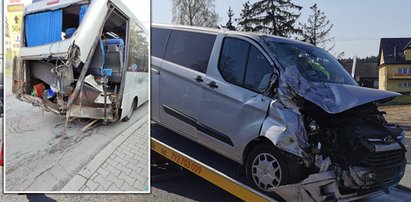 Groźny wypadek koło Krakowa. Autobus zderzył się z osobówką. Pięć osób rannych