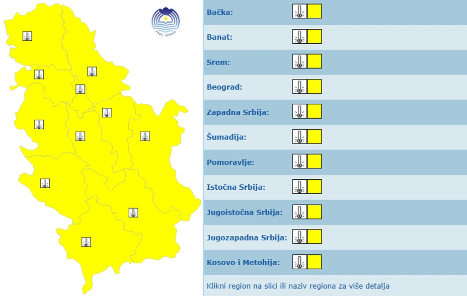 RHMZ upalio žuti meteoalarm za celu Srbiju, sutra 23 aprila