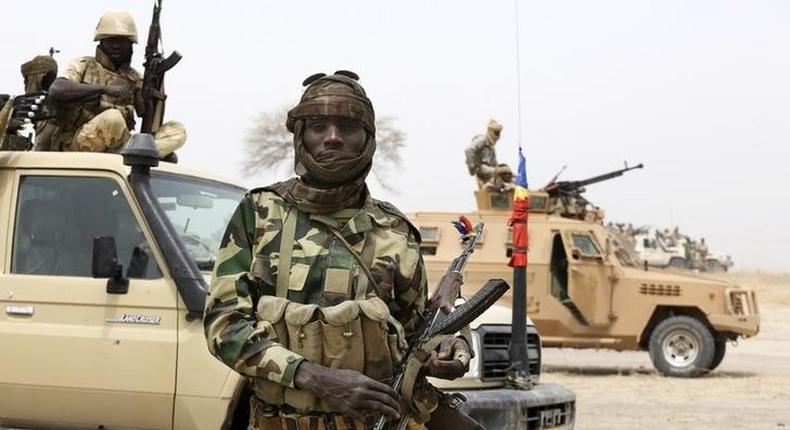 A Chadian soldier poses for a picture at the front line during battle against insurgent group Boko Haram in Gambaru, February 26, 2015. REUTERS/Emmanuel Braun