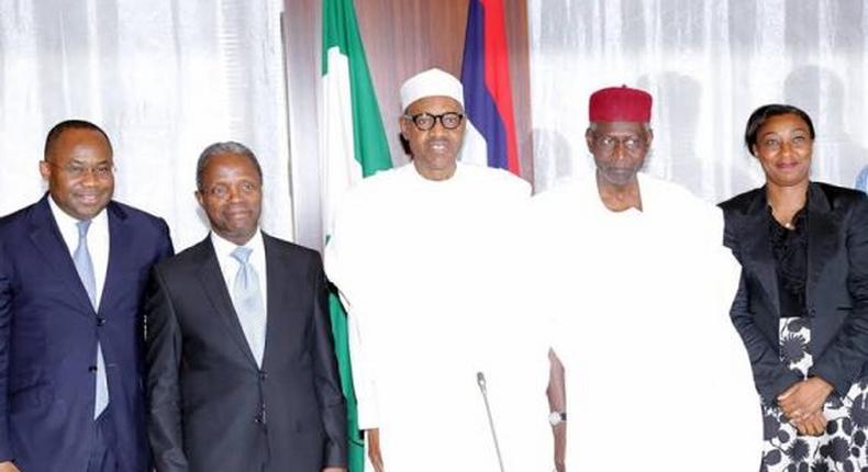 President Muhammadu Buhari and Vice President, Yemi Osinbajo meet with officials of the Nigerian Sovereign Investment Authority in Abuja on Wednesday, September 9, 2015,