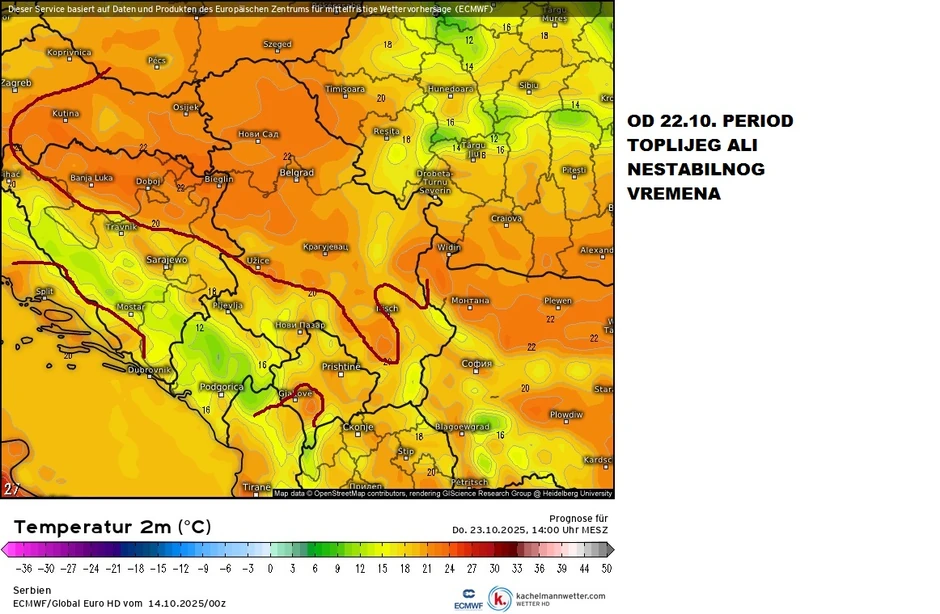 Modeli prognoziraju toplije vreme od 22. oktobra, ali i nestabilno