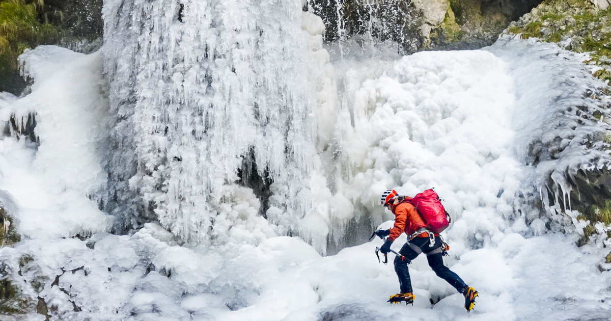 Only happens 3 times in 6 years: Rescuer climbs frozen Yorkshire waterfall