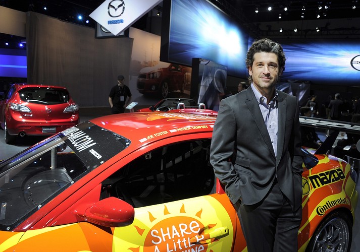 Aktor Patrick Dempsey i wyścigowa Mazda RX8