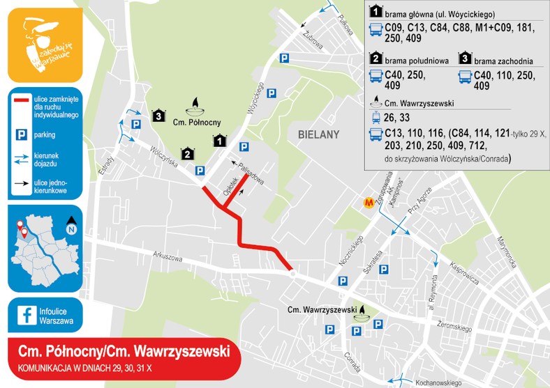 Organizacja ruchu na Cmentarzu Północnym i Wawrzyszewskim w dn 29, 30, 31 października