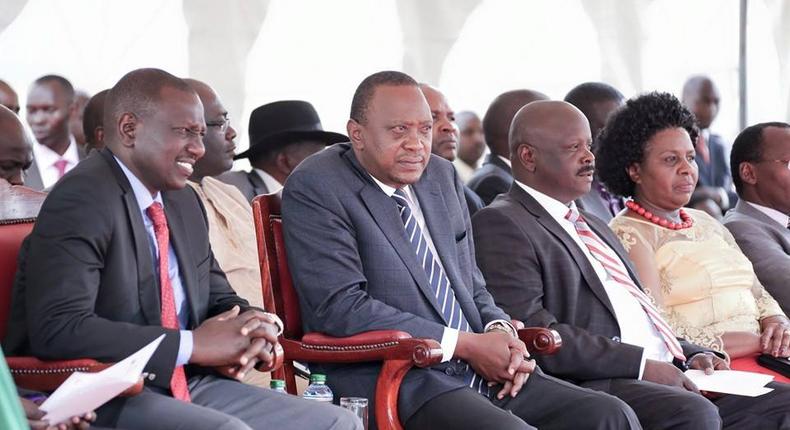 DP William Ruto, President Uhuru Kenyatta and Bomet Governor Isaac Ruto