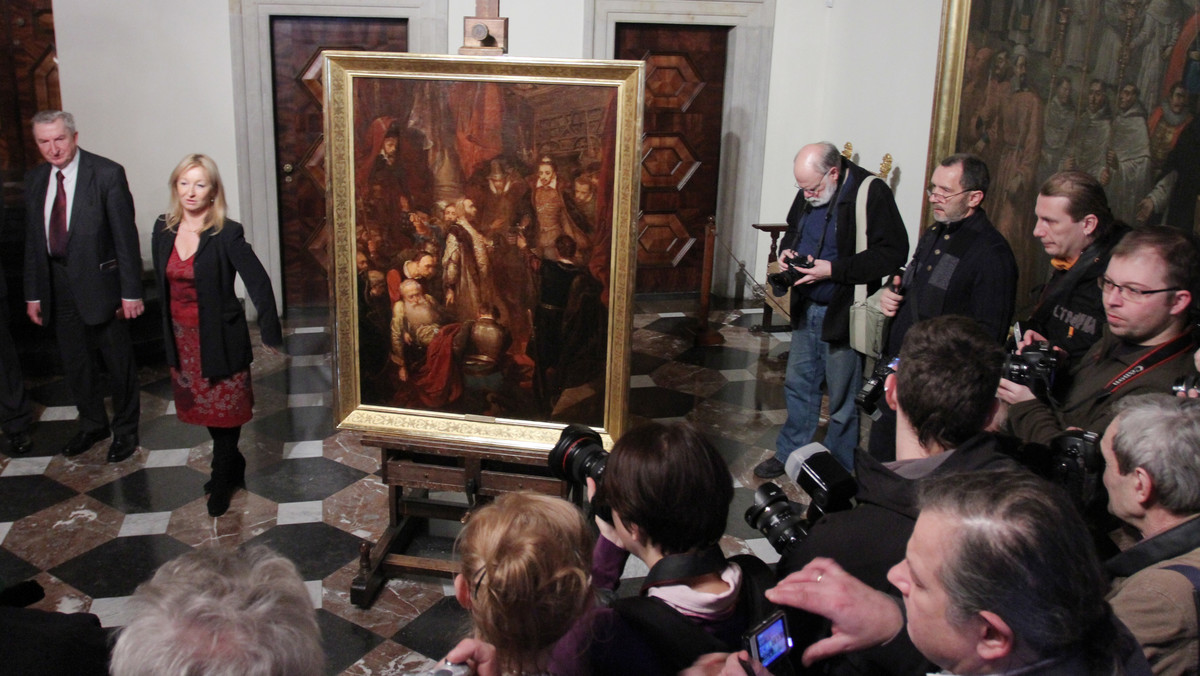 W Zamku Królewskim na Wawelu po raz pierwszy od ponad 100 lat można zobaczyć uchodzący do tej pory za zaginiony obraz Jana Matejki "Zabicie Wapowskiego w czasie koronacji Henryka Walezego".