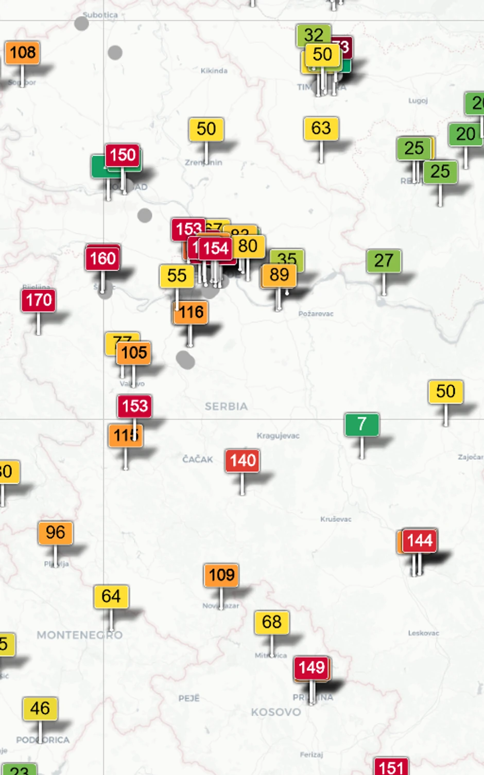 Vazduh je danas zagađen gotovo u svim delovima Srbije
