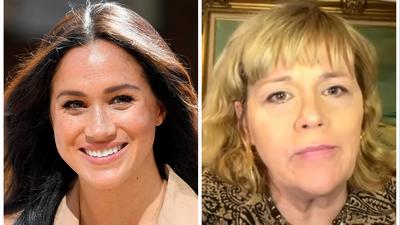 Meghan Markle, left, at an engagement in Johannesburg, South Africa, October 1, 2019, and Samantha Markle, right, during an appearance on GB News on December 8, 2022.REUTERS/Toby Melville, GB News/YouTube