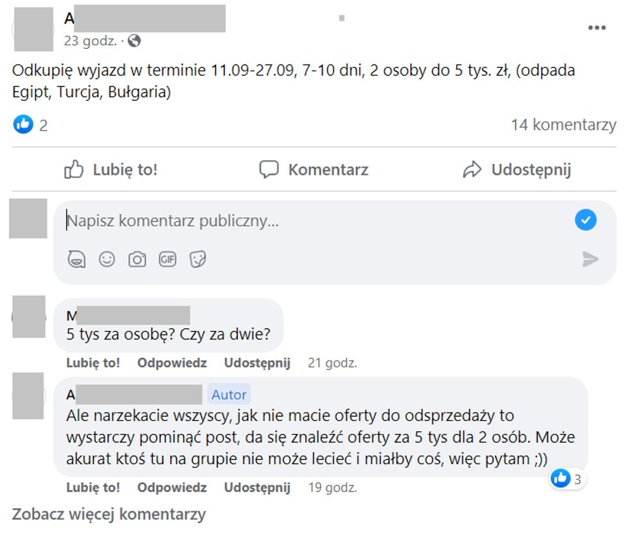 Przykładowe ogłoszenie w poszukiwaniu tanich wycieczek.