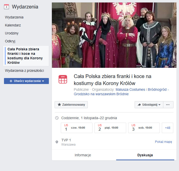 "Cała Polska zbiera firanki i koce na kostiumy dla Korony królów" (screen)