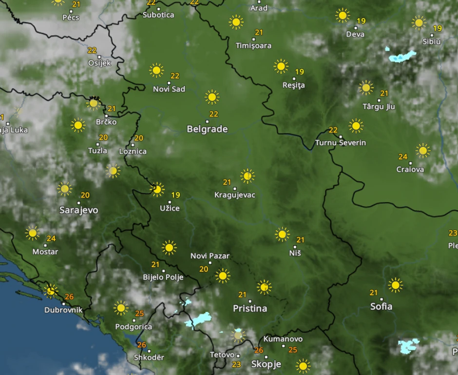 Kretanje padavina u 19 sati