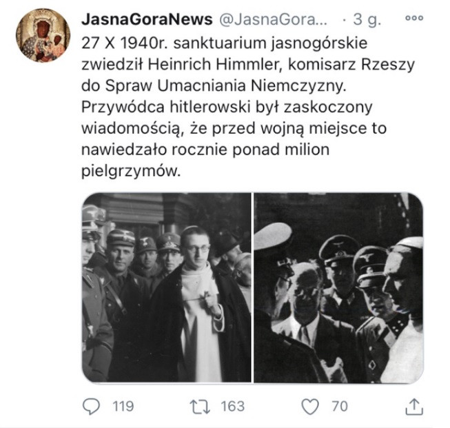 Jasna Góra wspomina rocznicę wizyty hitlerowskiego zbrodniarza Fot. Twitter