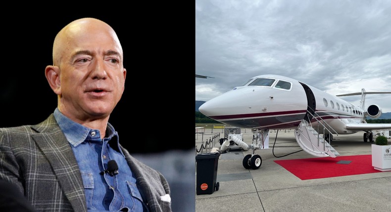 Jeff Bezos and a Gulfstream G700 on display at EBACE.AP Photo/John Loche; Pete Syme/Business Insider