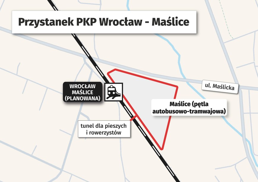 Przystanek kolejowy na Maślicach ma powstać w okolicy pętli tramwajowej oraz autobusowej