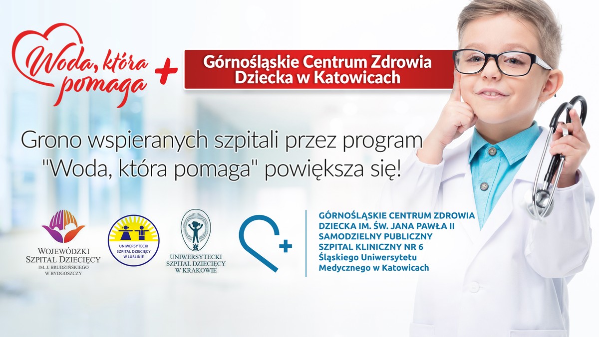 Marka naturalnej wody mineralnej Kinga Pienińska rozszerzyła kampanię charytatywną "Woda, która pomaga". Od października programem objęto Górnośląskie Centrum Zdrowia Dziecka im. św. Jana Pawła II w Katowicach, gdzie specjaliści pomagają nawet 100 tysiącom małych pacjentów rocznie. Dotychczas ze wsparcia kampanii skorzystały placówki w Bydgoszczy, Lublinie oraz Krakowie - tam Kinga Pienińska współfinansowała wymianę niezbędnej aparatury medycznej.