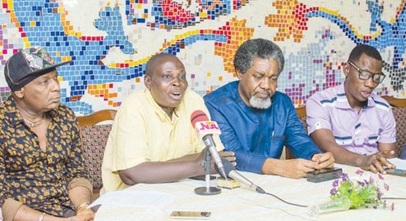 Igwe Gab Okoye, aka Gabosky, Tunji Ojetola, Ralph Nwadike and Emeka Aduah at a media briefing. 