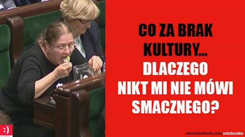 Krystyna Pawłowicz spożywała posiłek w Sejmie.Później tłumaczyła, że "lepiej posilić się kanapką, niż zachowywać jak po spożyciu"