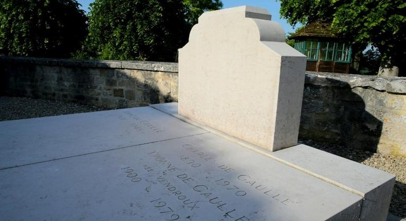 The cross on Charles de Gaulle's grave, which stood some 1.5 metres (five feet) tall, broke into pieces, while the gravestone, pictured on May 28, 2017, itself was undamaged