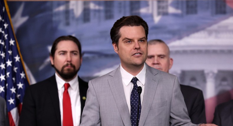 Rep. Matt Gaetz of Florida, seen here at a press conference in March 23, sponsored the amendment to the annual defense bill.Kevin Dietsch/Getty Images