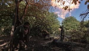 Ukrainian mortar unit firing in the direction of Toretsk, Ukraine, on August 18, 2024.Diego Herrera Carcedo/Anadolu via Getty Images