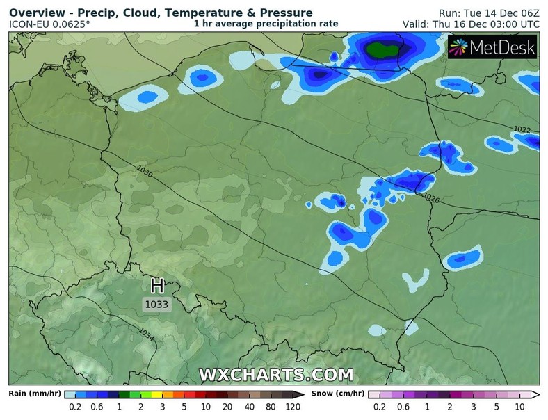 W nocy gdzieniegdzie pojawią się słabe opady