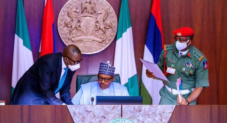 Buhari presides over meeting of National Security Council. [Twitter/@NGRPresident]