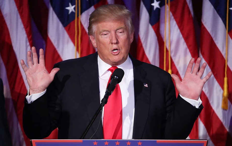 President-elect Donald Trump addresses the crowd at his election night party in New York.