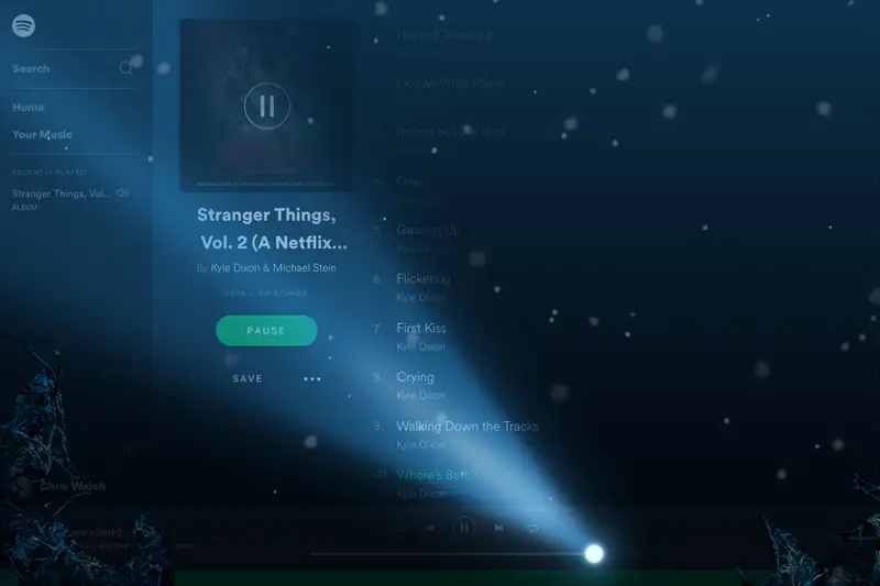 Strona Spotify podczas przesłuchiwania soundtracku do &#39;Stranger Things&#39;