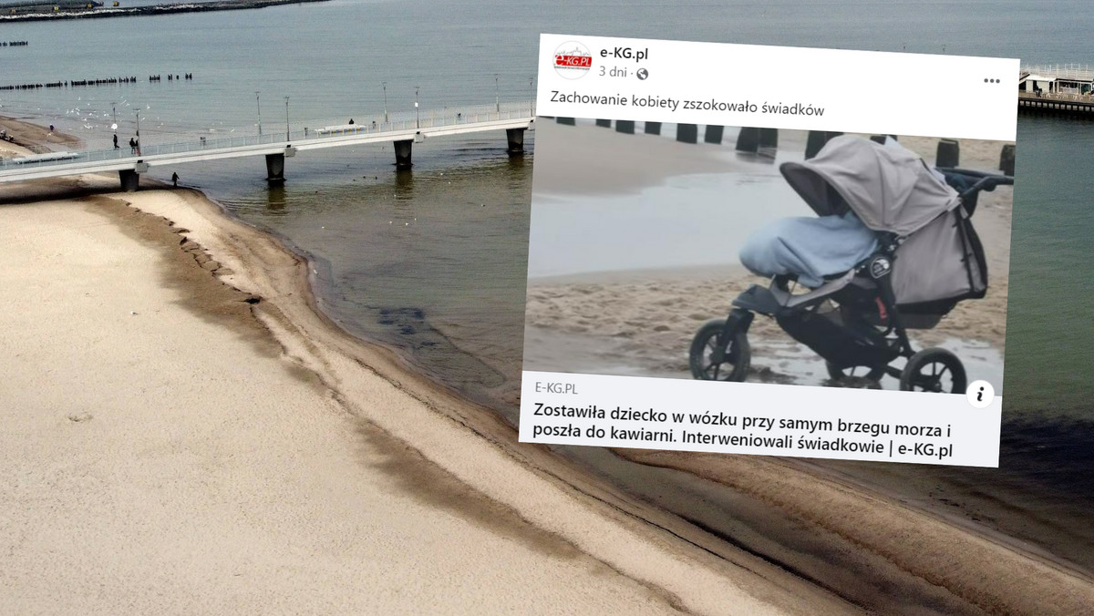 Zostawiła wózek z dzieckiem na plaży. Dołączyła do niego kartkę z komunikatem 