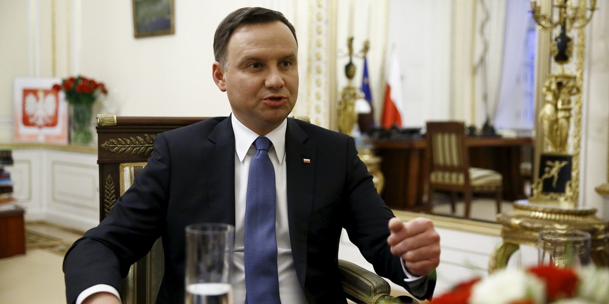 Poland's President Duda gestures as he speaks during interview with Reuters at the Presidential Palace in Warsaw