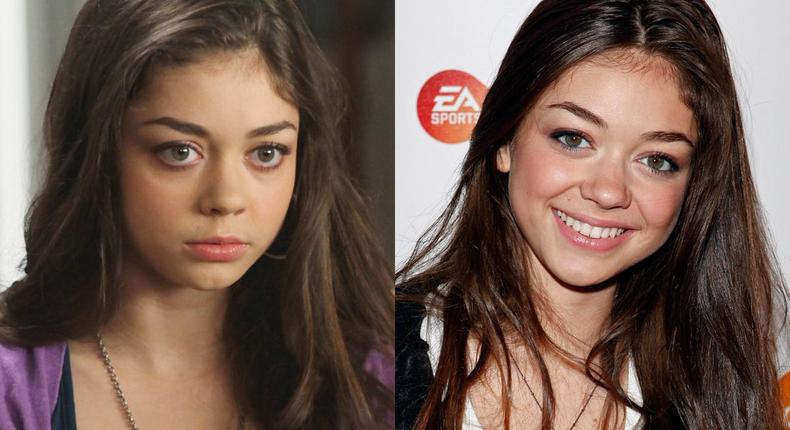 Left: Sarah Hyland as Haley on season one of Modern Family. Right: Hyland in 2010.Danny Feld/Disney General Entertainment Content via Getty Images; ean Baptiste Lacroix/WireImage