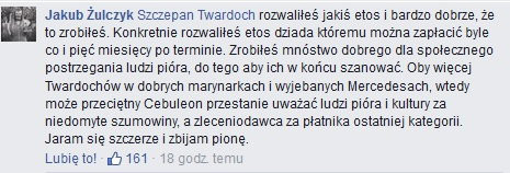 Jakub Żulczyk - wpis na Facebooku