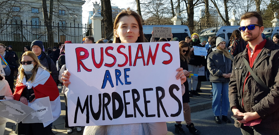 Protest przed Ambasadą Rosji w Warszawie