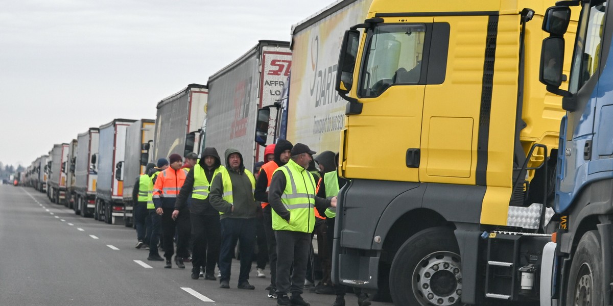 Medyka. Protest przewoźników na granicy polsko-ukraińskiej, 23 listopada 2023 r. 