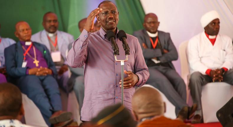 President William Ruto addressing the congregation at Muungano grounds, Mpeketoni, Lamu County where he attended a Church service on Sunday, February 26, 2023