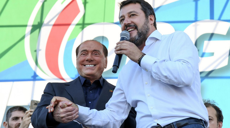 Berlusconi (balra) és Salvini a kormányellenes tüntetésen / Fotó: MTI-EPA