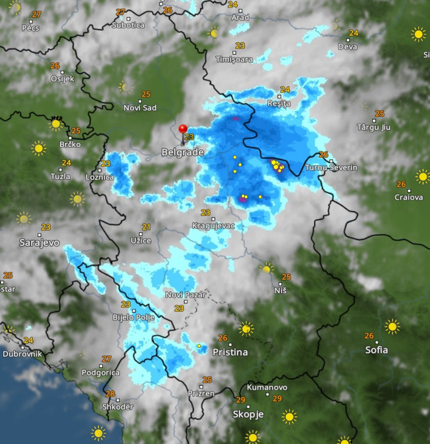 Radarski snimci nevremena u 11h