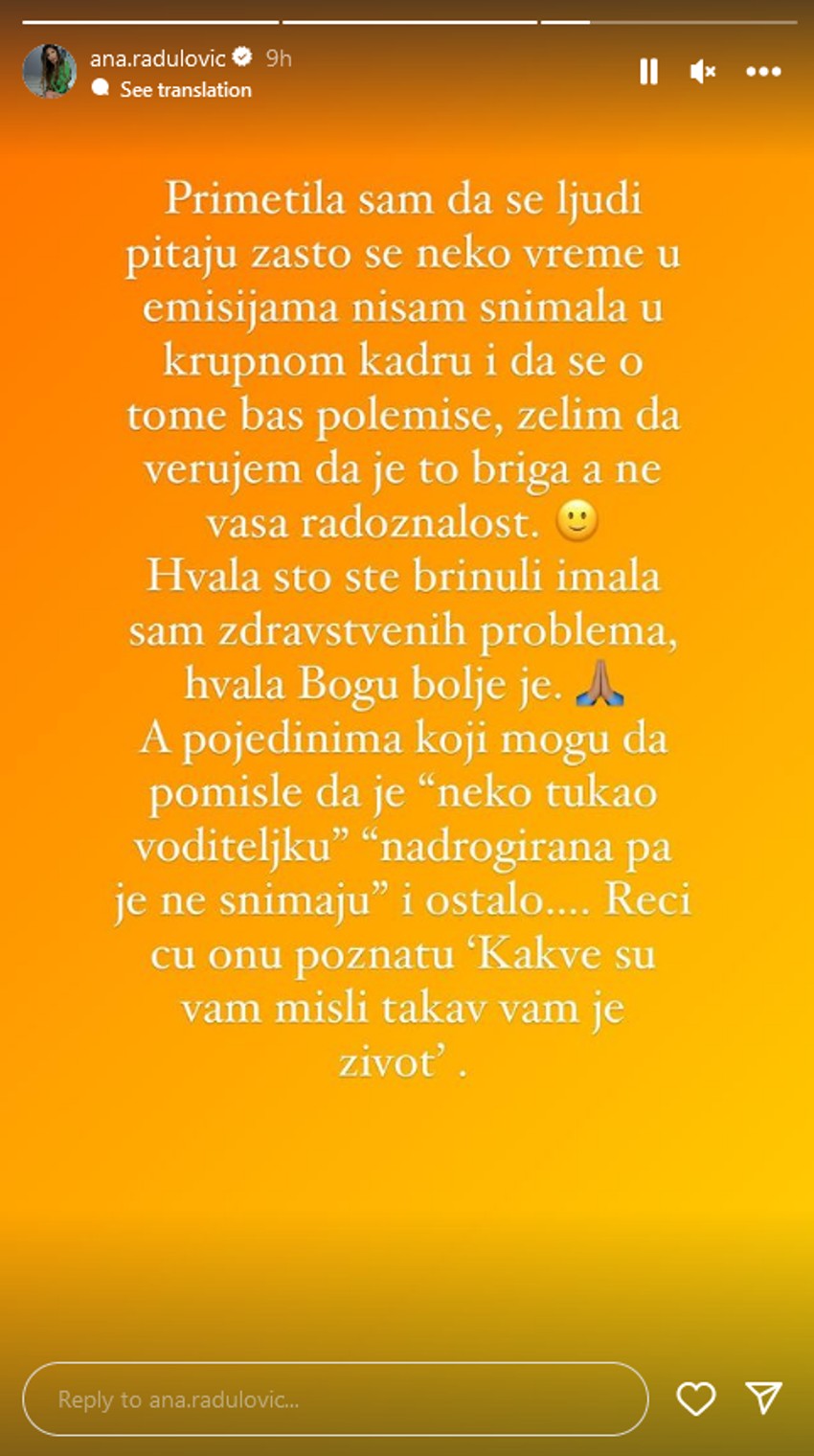 Ana Radulović se oglasila na Instagramu