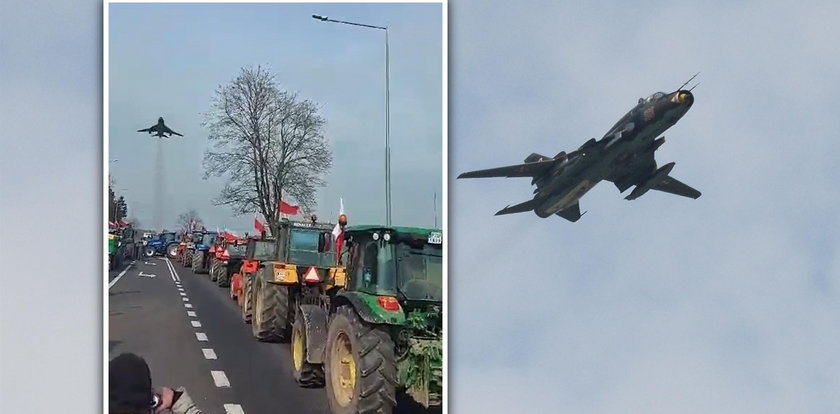 Protest rolników. Wojskowy myśliwiec przeleciał nad głowami protestujących