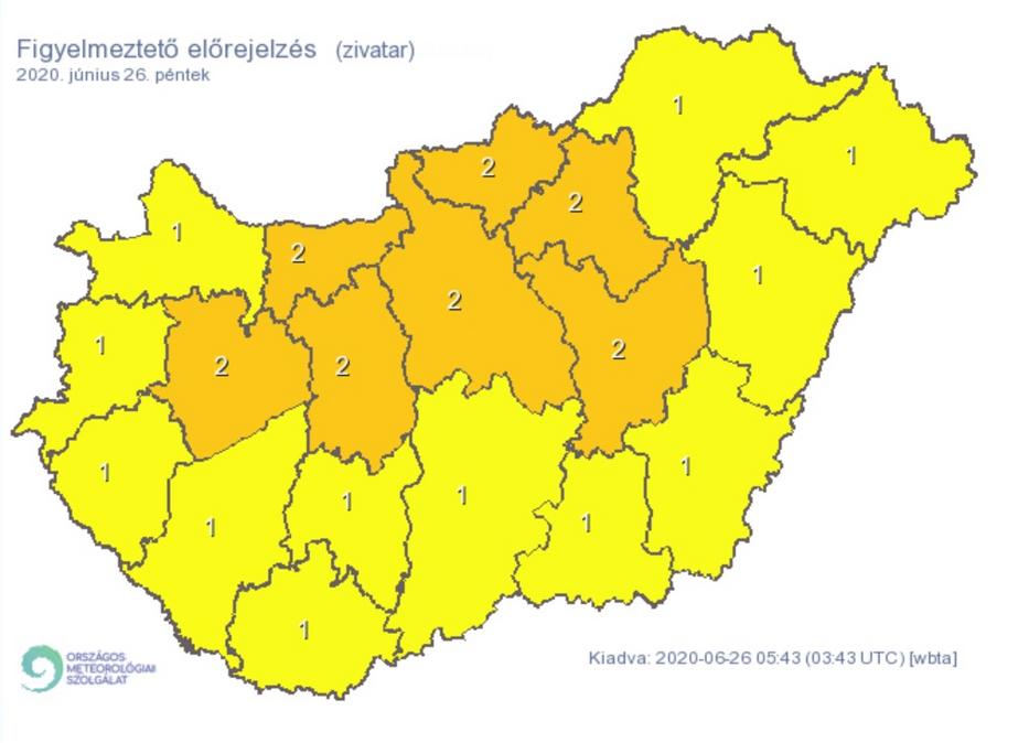 Hét megyében és a fővárosban narancssárga figyelmeztetés van érvényben. /Fotó: met.hu