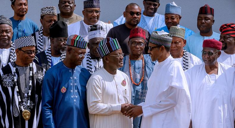 President Muhammadu Buhari hosted Benue State governor, Samuel Ortom, and other political, traditional and opinion leaders from the state at the Presidential Villa on Monday, January 15, 2018