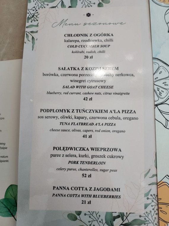 Menu lokalu "Zalipianki. Ewa Wachowicz"