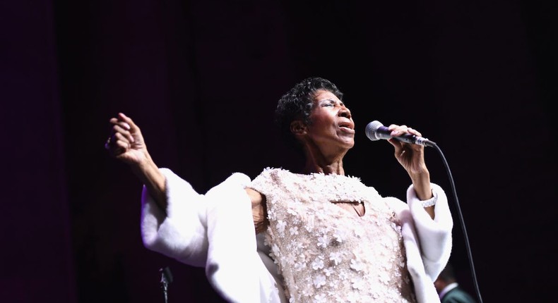 Aretha Franklin performs onstage at the Elton John AIDS Foundation Commemorates Its 25th Year And Honors Founder Sir Elton John During New York Fall Gala at Cathedral of St. John the Divine on November 7, 2017 in New York City.Dimitrios Kambouris / Getty