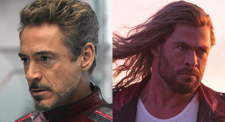 Robert Downey Jr. in Avengers: Endgame, and Chris Hemsworth in Thor: Love and Thunder.Marvel Studios