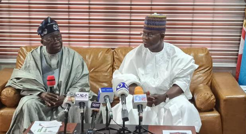 APC Presidential candidate, Asiwaju Bola Ahmed Tinubu and Governor Yahaya Bello. [Twitter:@Imranmuhdz]