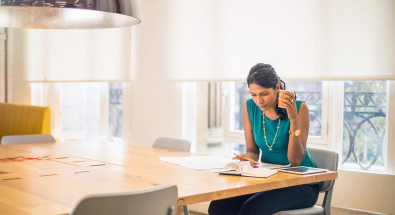 woman working at a table