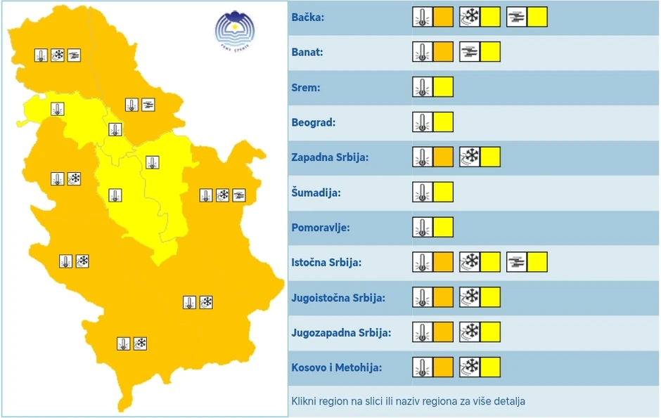 Meteoalarm za utorak